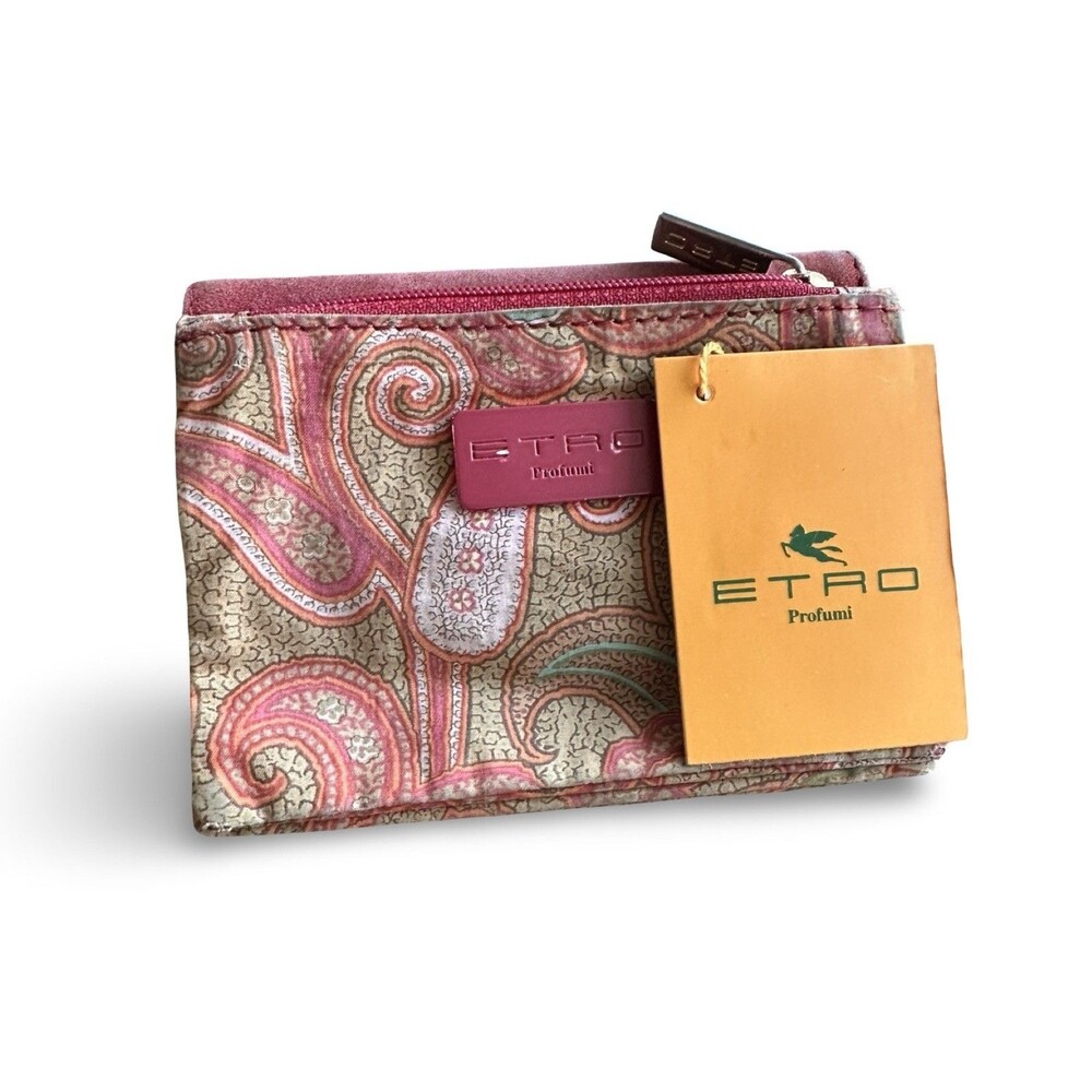 Authentic ETRO Profumi Pink Paisley Fabric Wallet Zipper Pouch Made In Italy